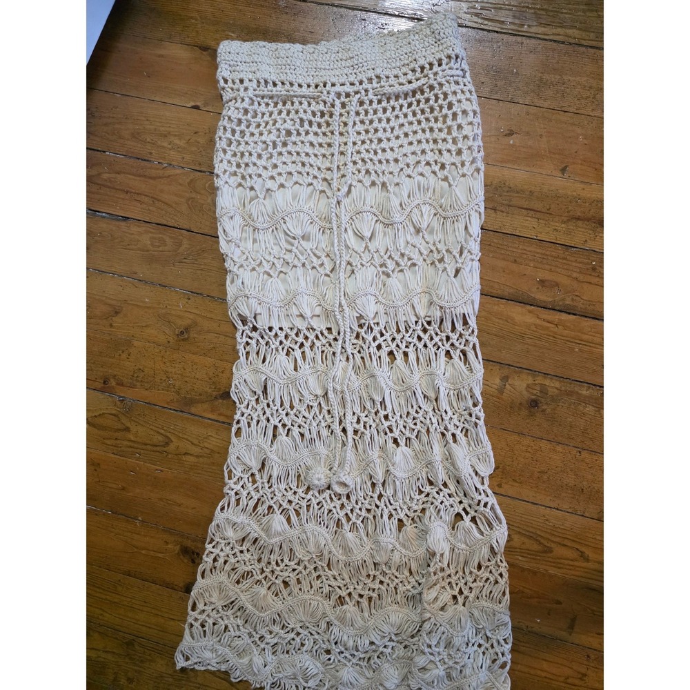 Boho Crochet Maxi Skirt Off White Cream Open Knit Festival Beach Cover Up Skirt - Picture 3 of 3